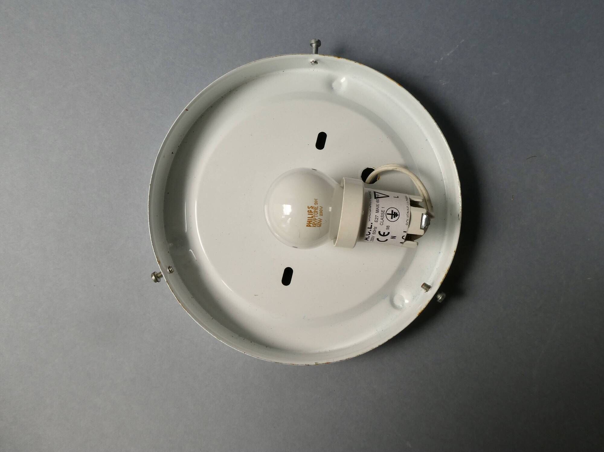80s wall or ceiling light, lacquered metal and white opaline
