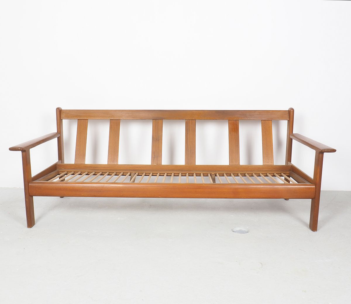 Danish design teak sofa with green striped cushions, 1960's