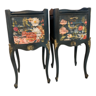 Decorated and patinated bedside tables