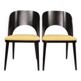Vintage dining chairs set of 2 black oak wood retro yellow fabric
