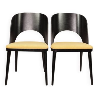 Vintage dining chairs set of 2 black oak wood retro yellow fabric
