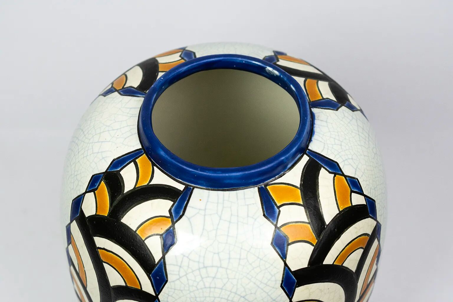 Art Deco vase from the Nimy pottery — geometric design, Belgium circa 1940.