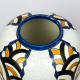 Art Deco vase from the Nimy pottery — geometric design, Belgium circa 1940.