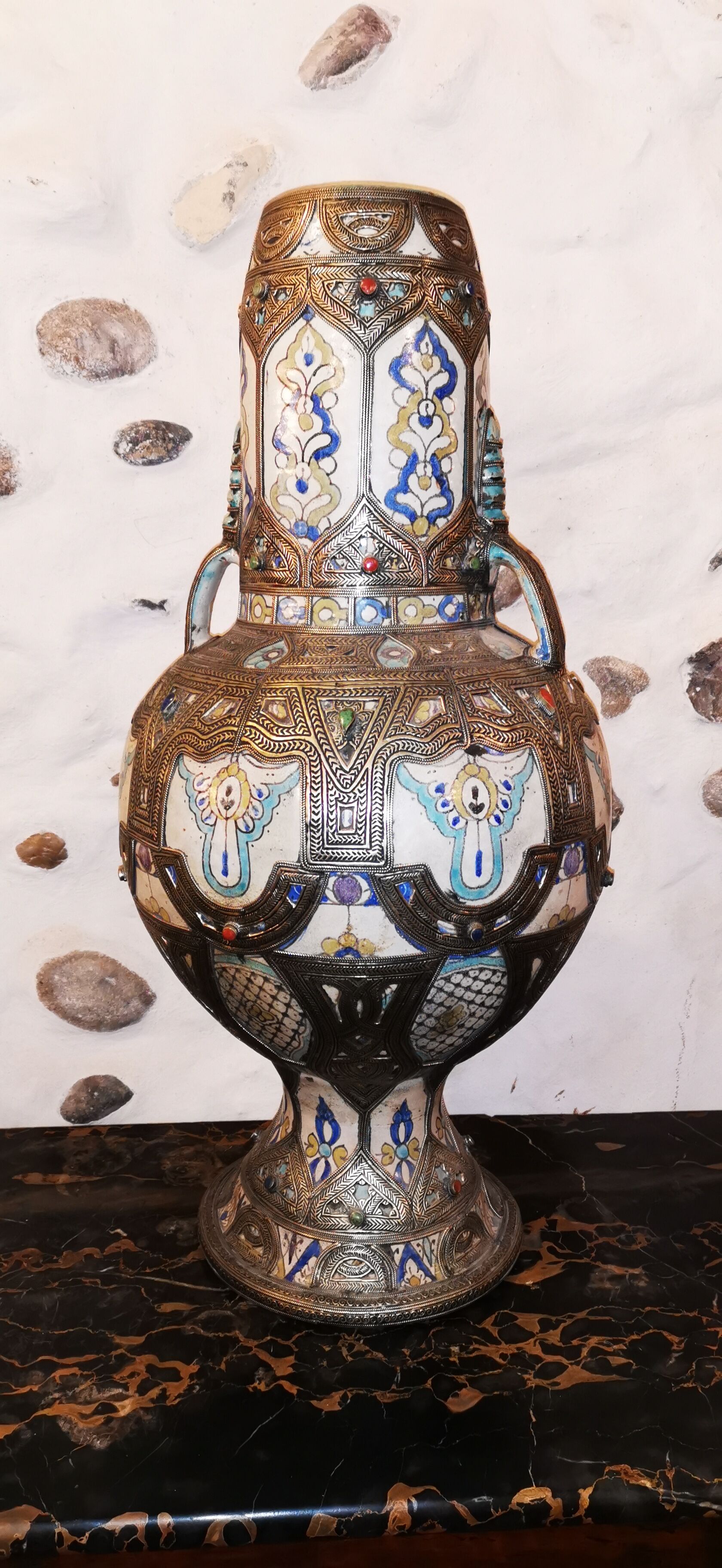 Large potiche vase in cermal and orientalist silver Morocco