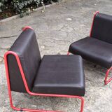 Pair of vintage drivers in red steel and skaï, France 1970