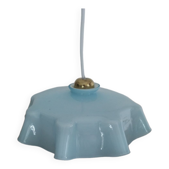 Old pendant lamp in opaline blue glass