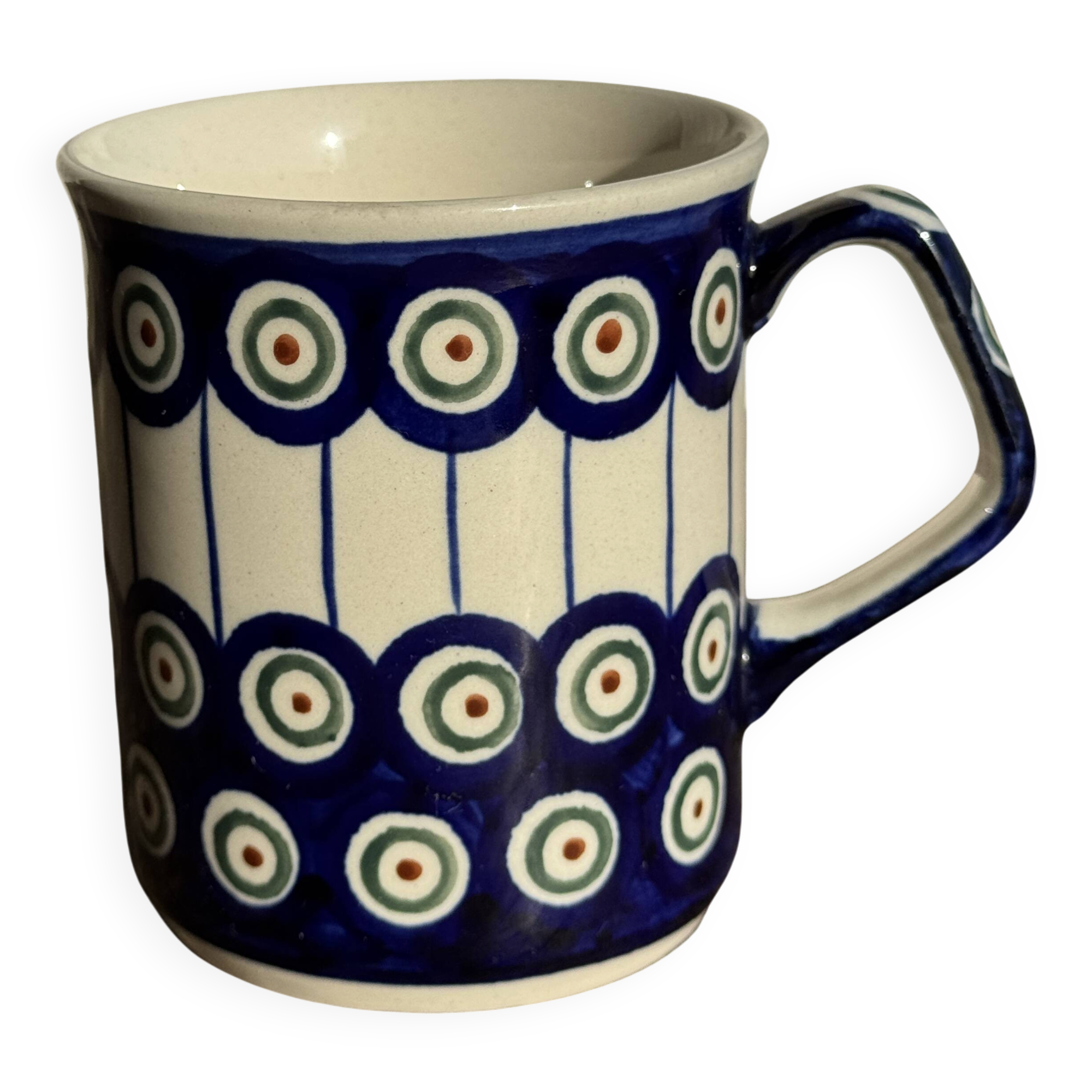 Mug en grès émaillé bleu de Bolesławiec H9,5 D11