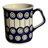 Blue glazed stoneware mug from Bolesławiec H9.5 D11