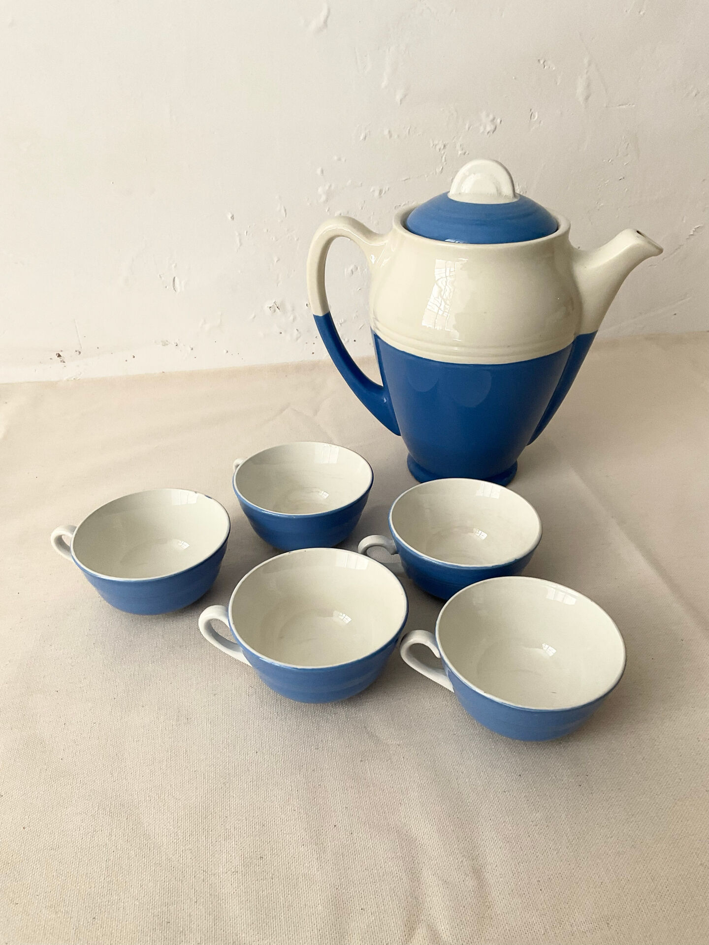 Blue and white Saint-Amand coffee service