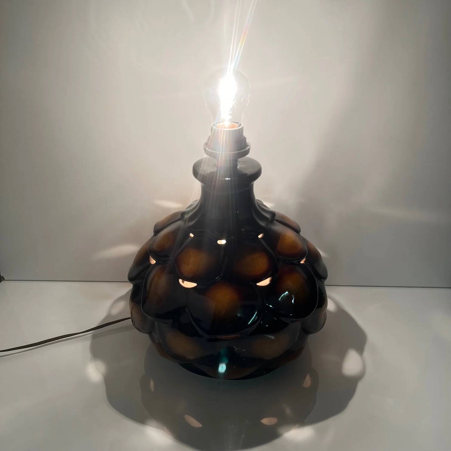 Pied de lampe de table, 2 feux, en céramique "écaille", 1970