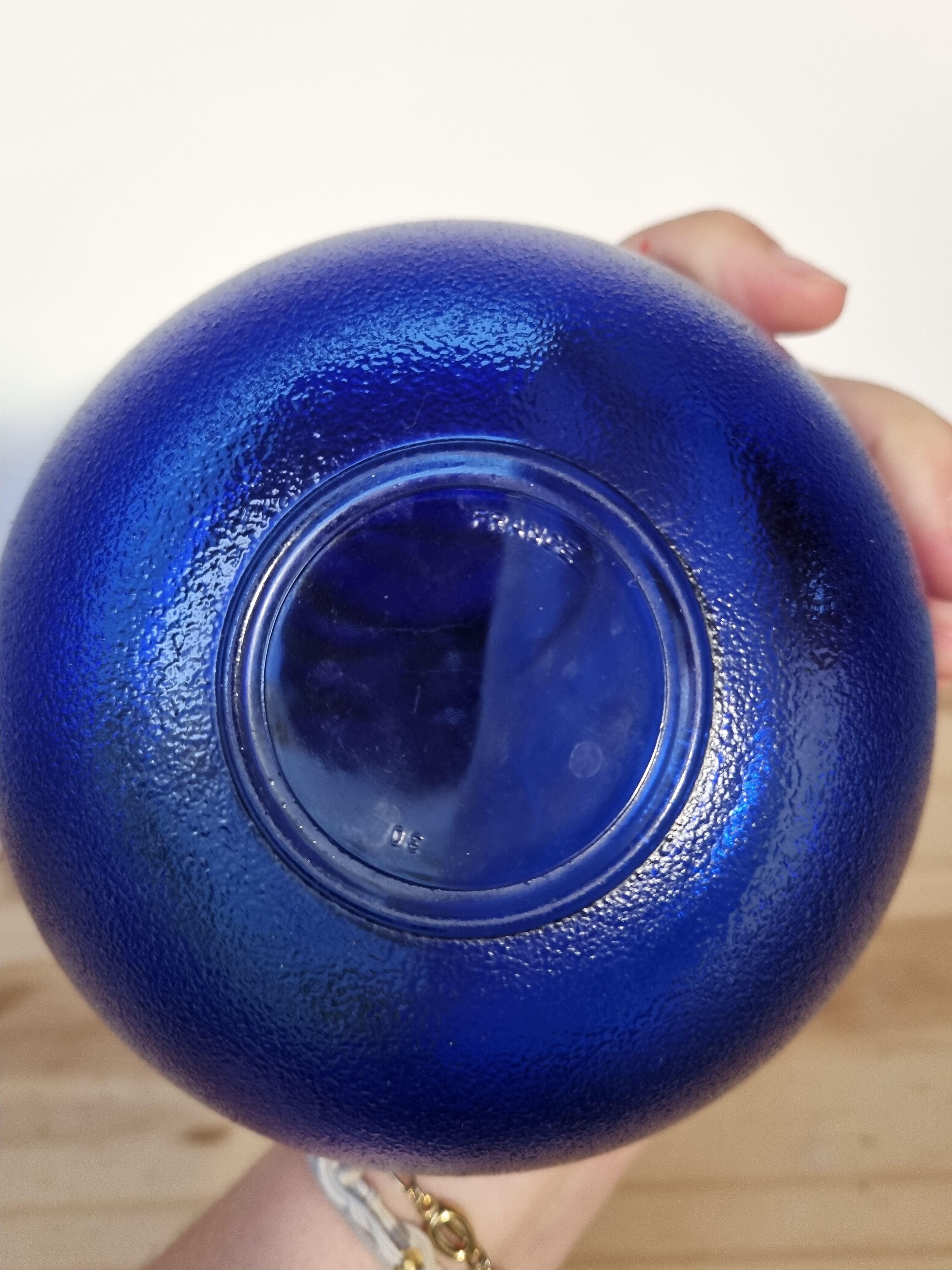 Set of eight ramekin bowls blue glass cups made in vintage France