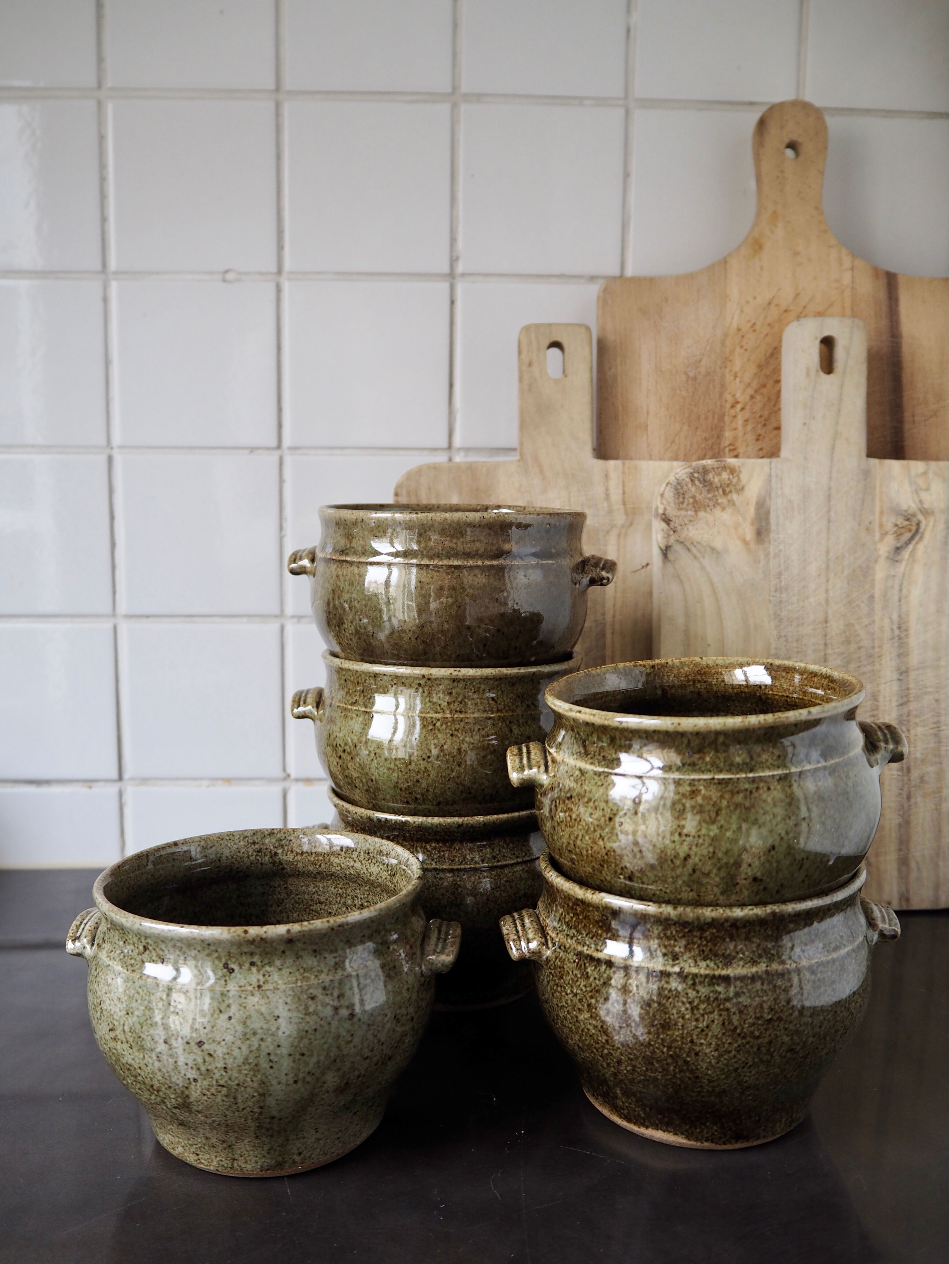 6 green ceramic cassolettes