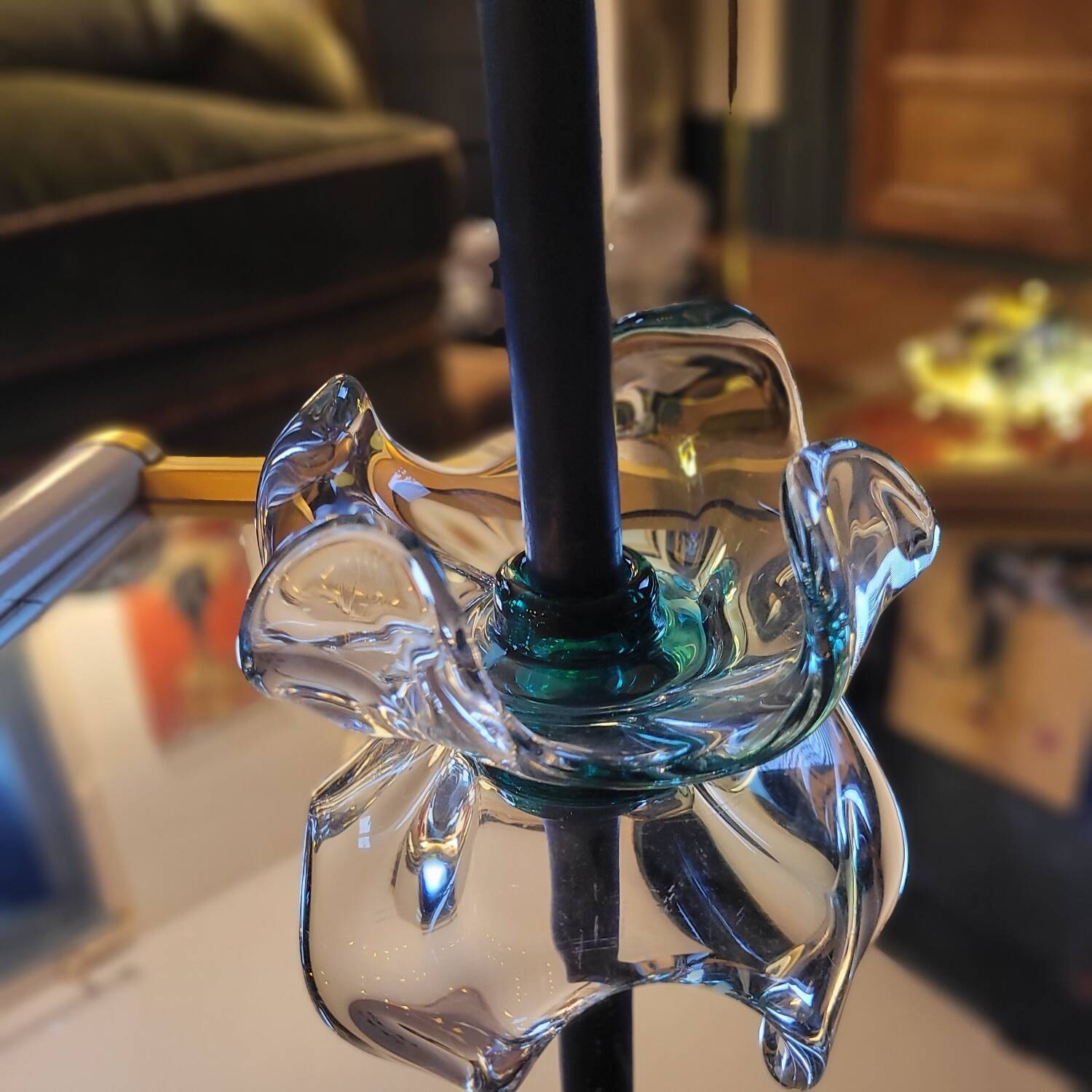 Bougeoir organique en verre soufflé vert,  fin XXᵉ siècle
