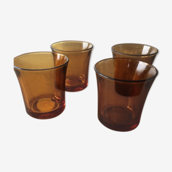 Lot de 4 verres duralex en verre ambré