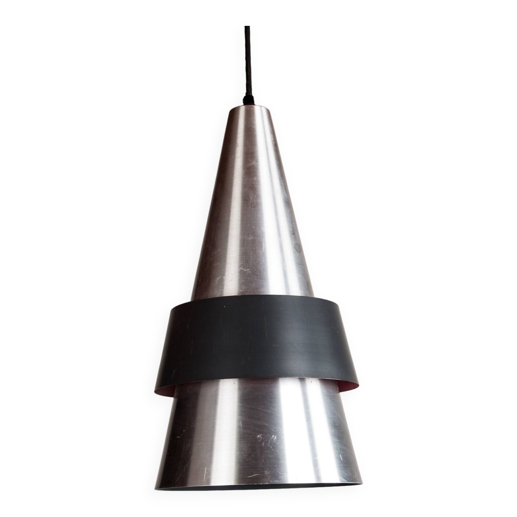 Large Danish Aluminum pendant light, Corona model by Jo Hammerborg for Fog & Mørup 1960.