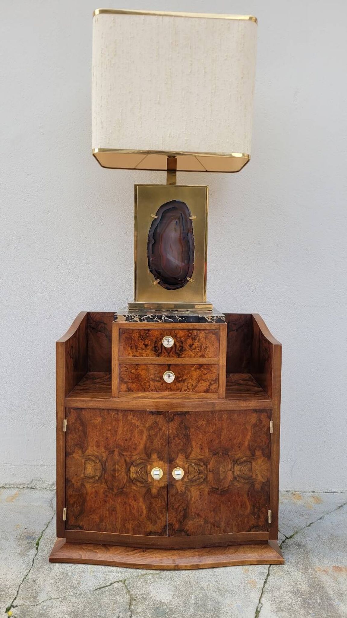Meuble commode d'époque Art Déco en loupe de noyer -1930s