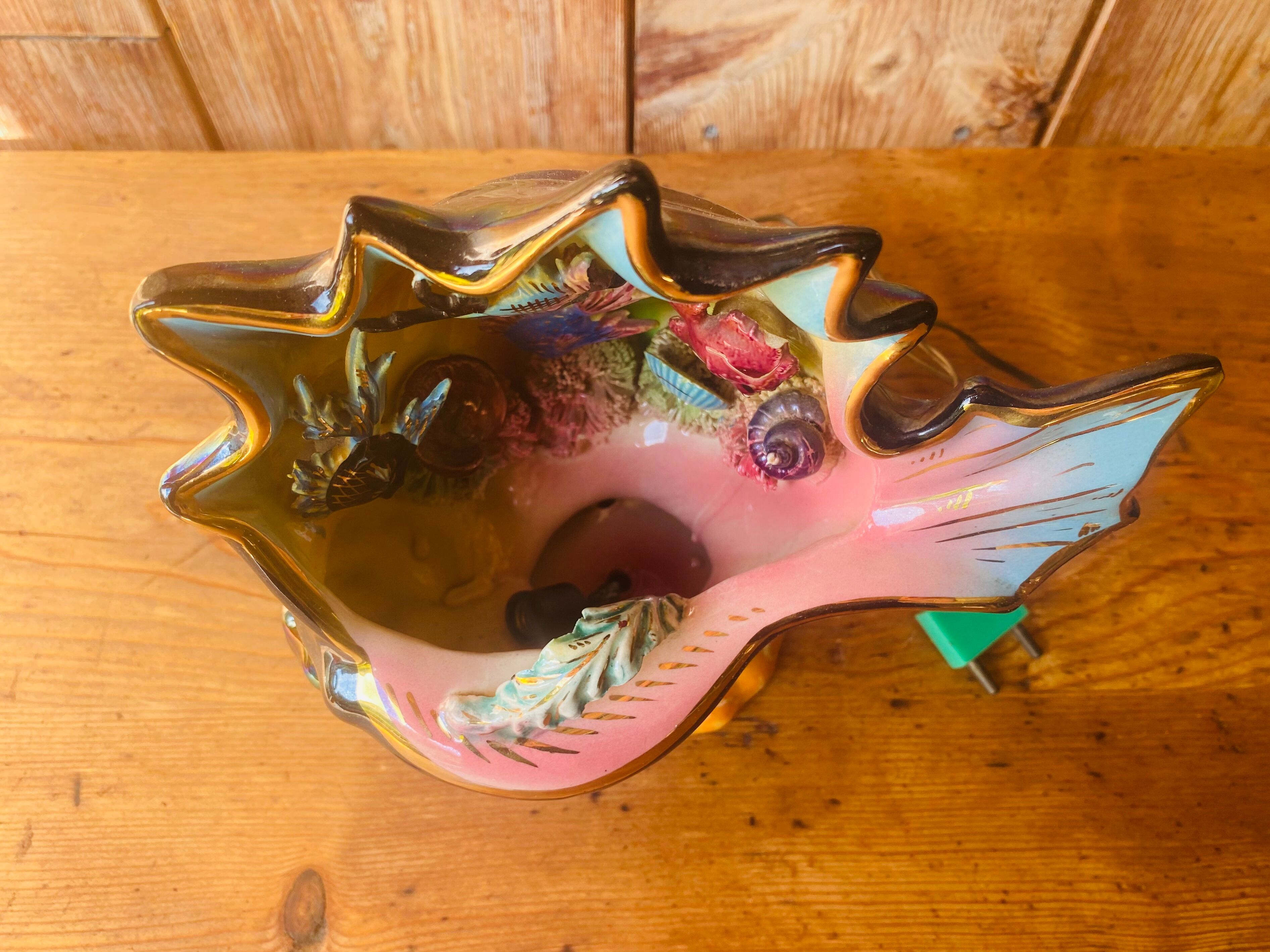Lamp night light vintage ceramic shell fish.