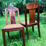 Pair of vintage art deco chairs in wood and camel Skai