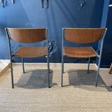 Pair of Gijs Van Der Sluis chairs in wood and taupe grey steel legs, Netherlands