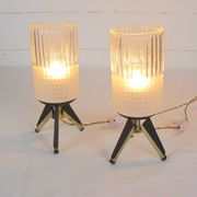 Pair of bedside lamps, Brass, Teak, Venetian glass, Italy, 1950