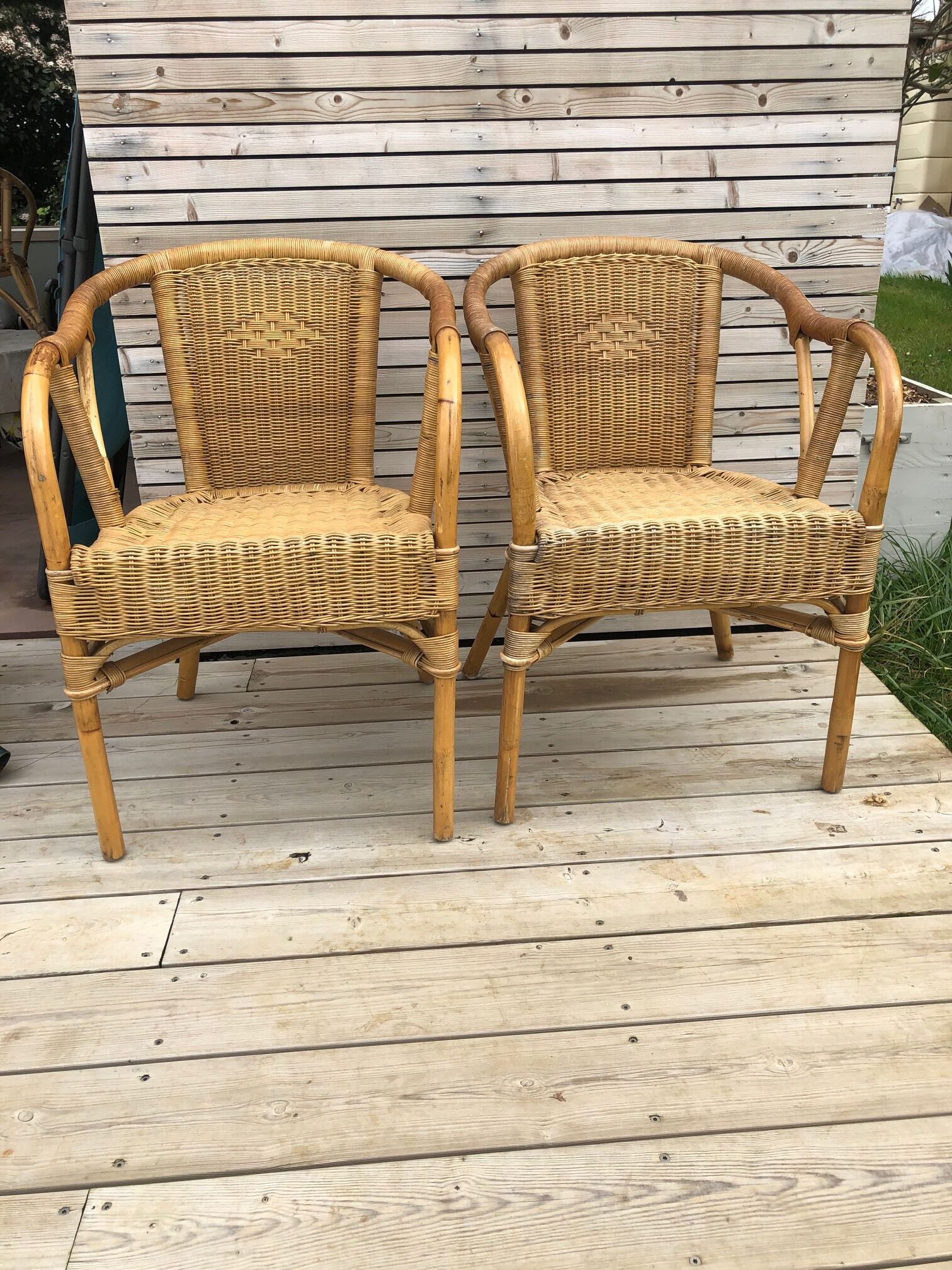 Pair of rattan armchairs