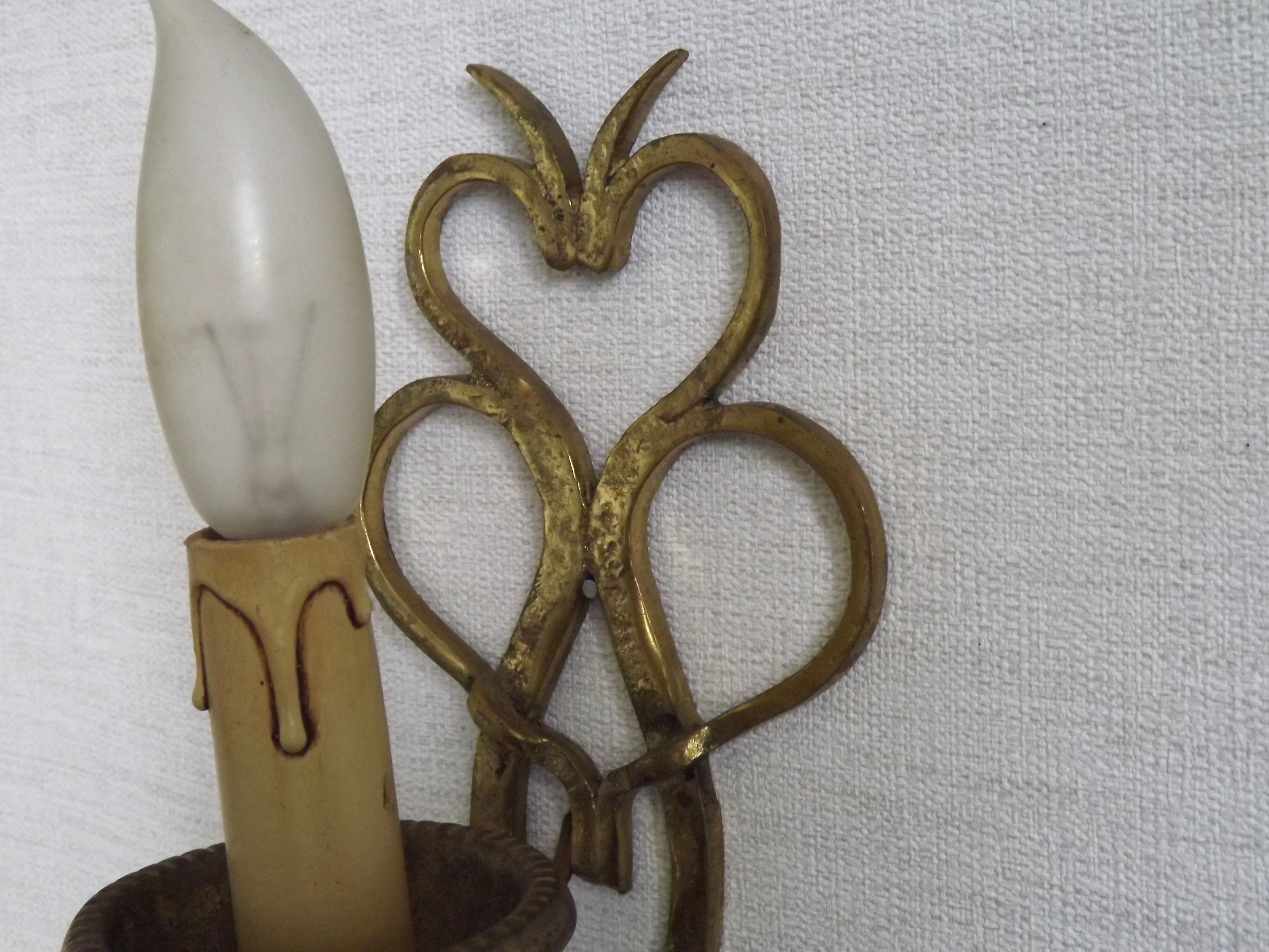 French Vintage Brass Hand Made Single Wall Light Scrolled Open Backplate