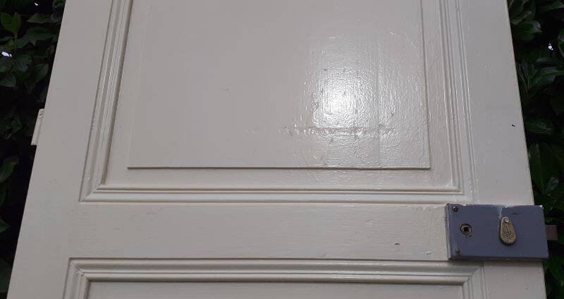 Communication door h221x79cm old paneled, molded, interior