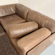 Canapé d’angle modulable DS-76 en cuir marron design De Sede année 80 