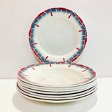 8 hollow plates ceranord st amand boulingrin pink and blue -vintage-kitchen-retro