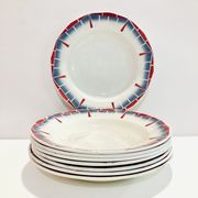 8 hollow plates ceranord st amand boulingrin pink and blue -vintage-kitchen-retro