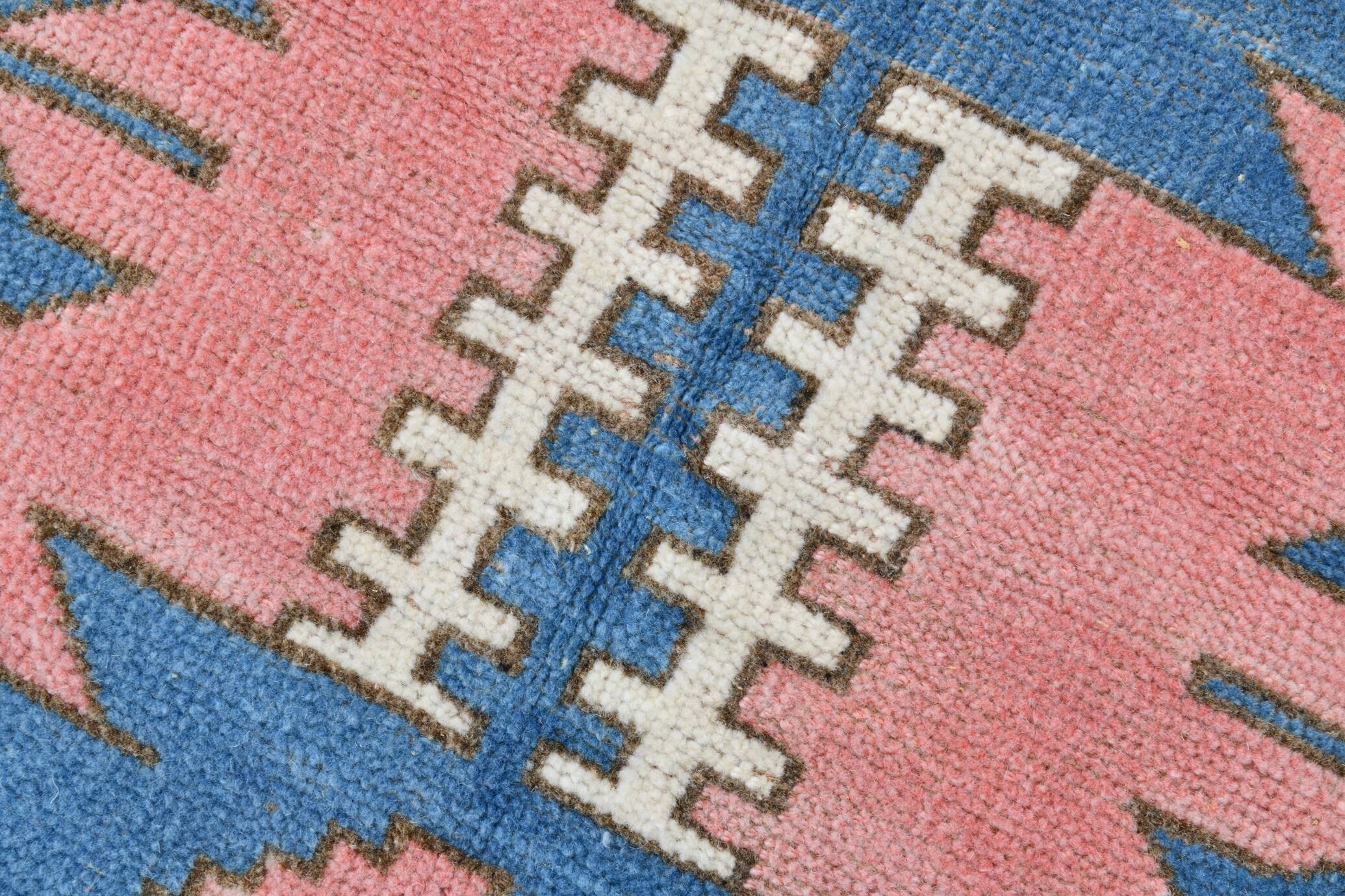 5x6 Blue & Pink Vintage Rug, Handmade Wool Turkish Rug, 141x184Cm