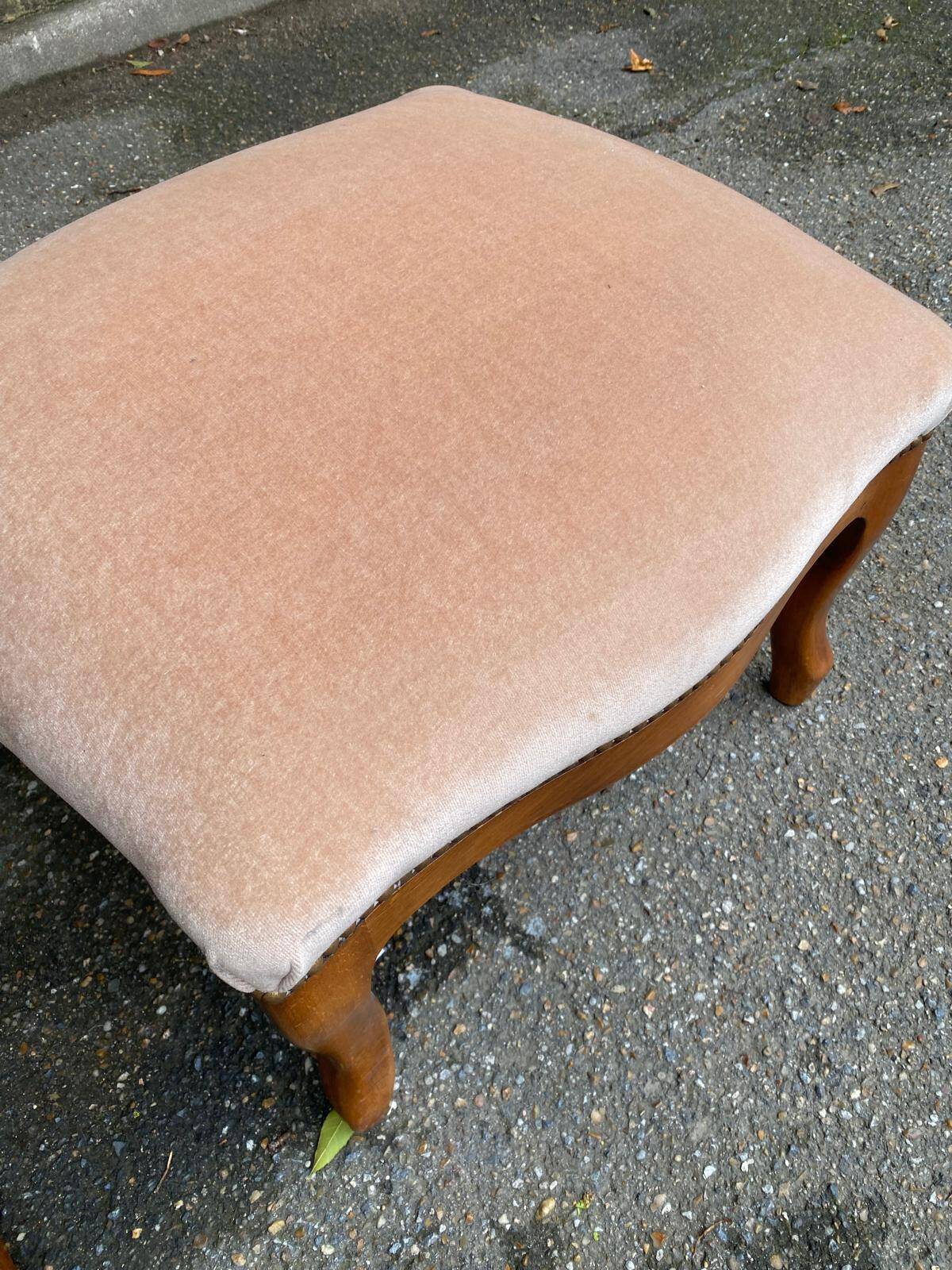 Pair of vintage Louis XV beige velvet footstool pouffes