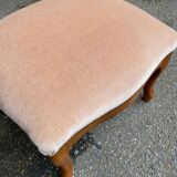Pair of vintage Louis XV beige velvet footstool pouffes
