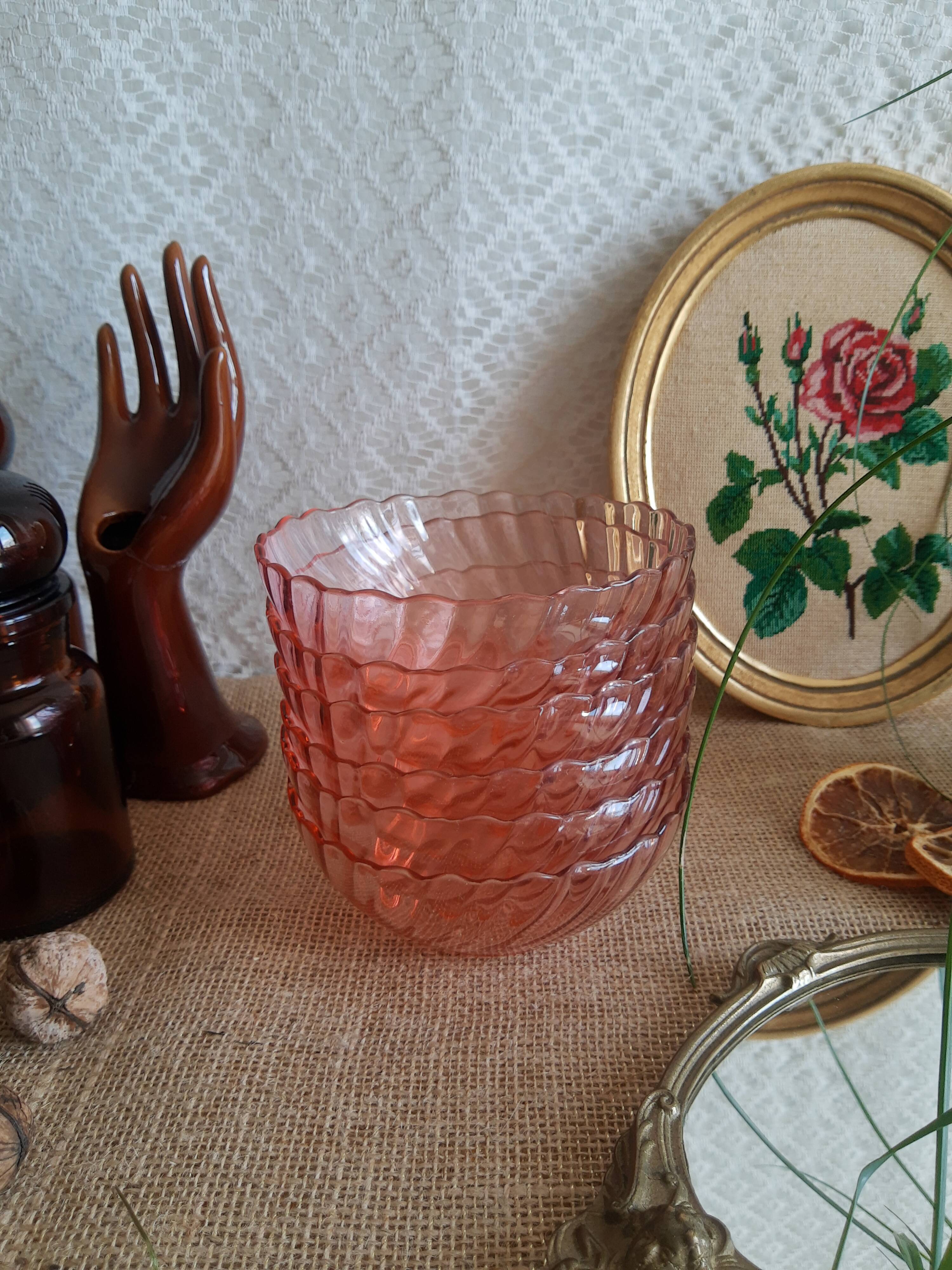Lot de 6 coupelles  en verre rose vintage