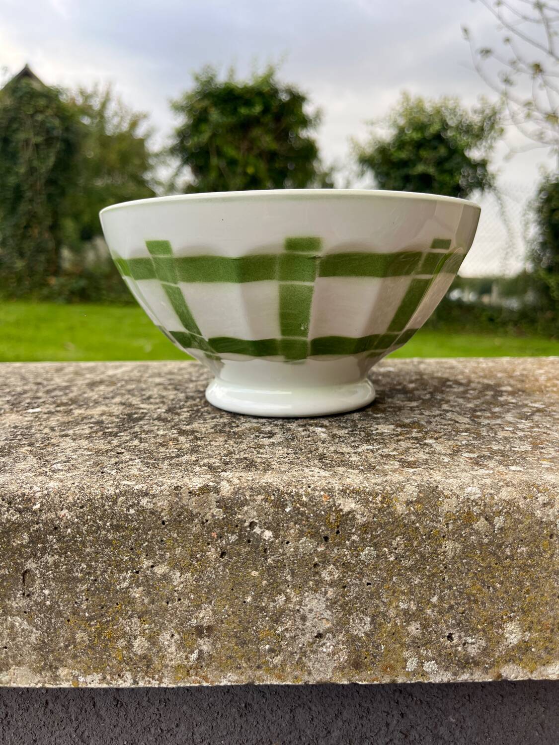 Old large Digoin Sarreguemines earthenware bowl, bamboo model