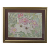 Lithograph painting signed pointillist style flowers