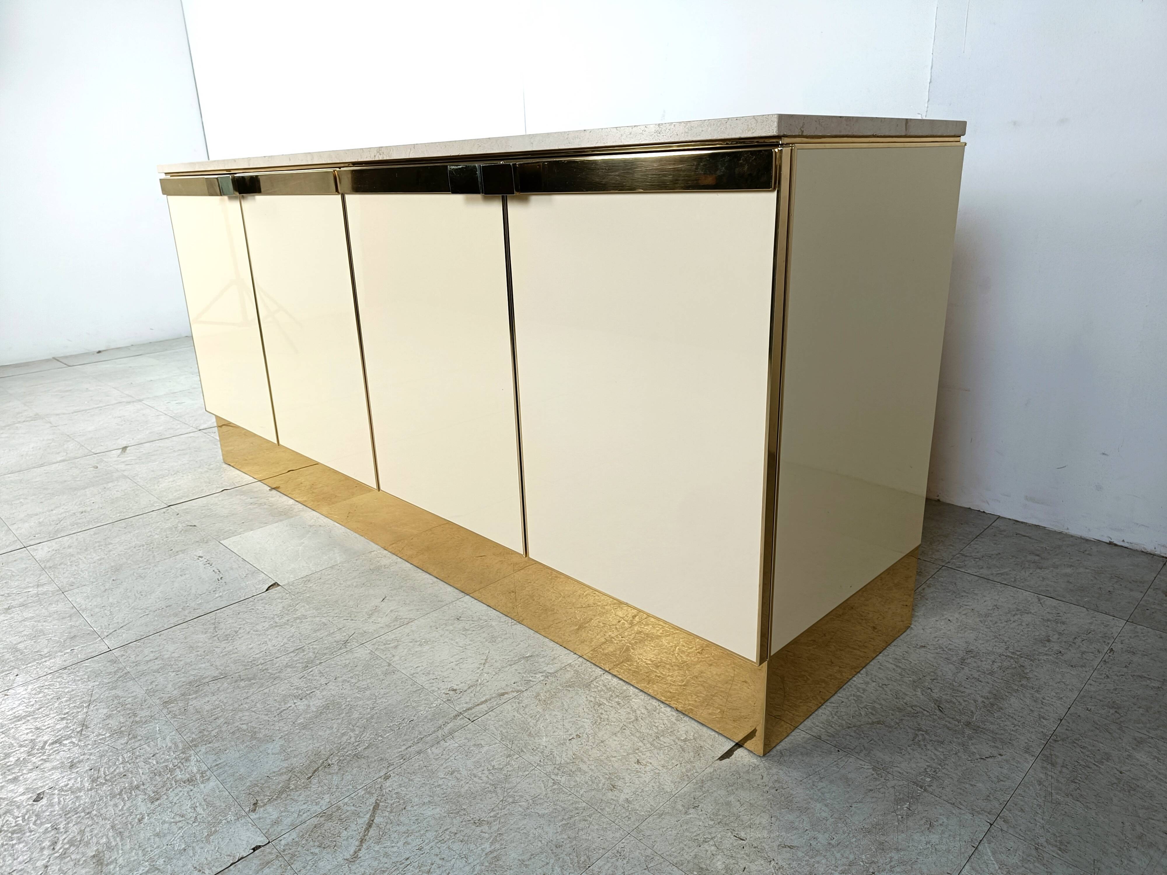 Vintage lacquered and brass credenza, 1980s