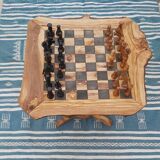 Rustic chess table olive wood, chess game 18"