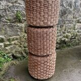 Table basse et 3 tabourets en corde 1970