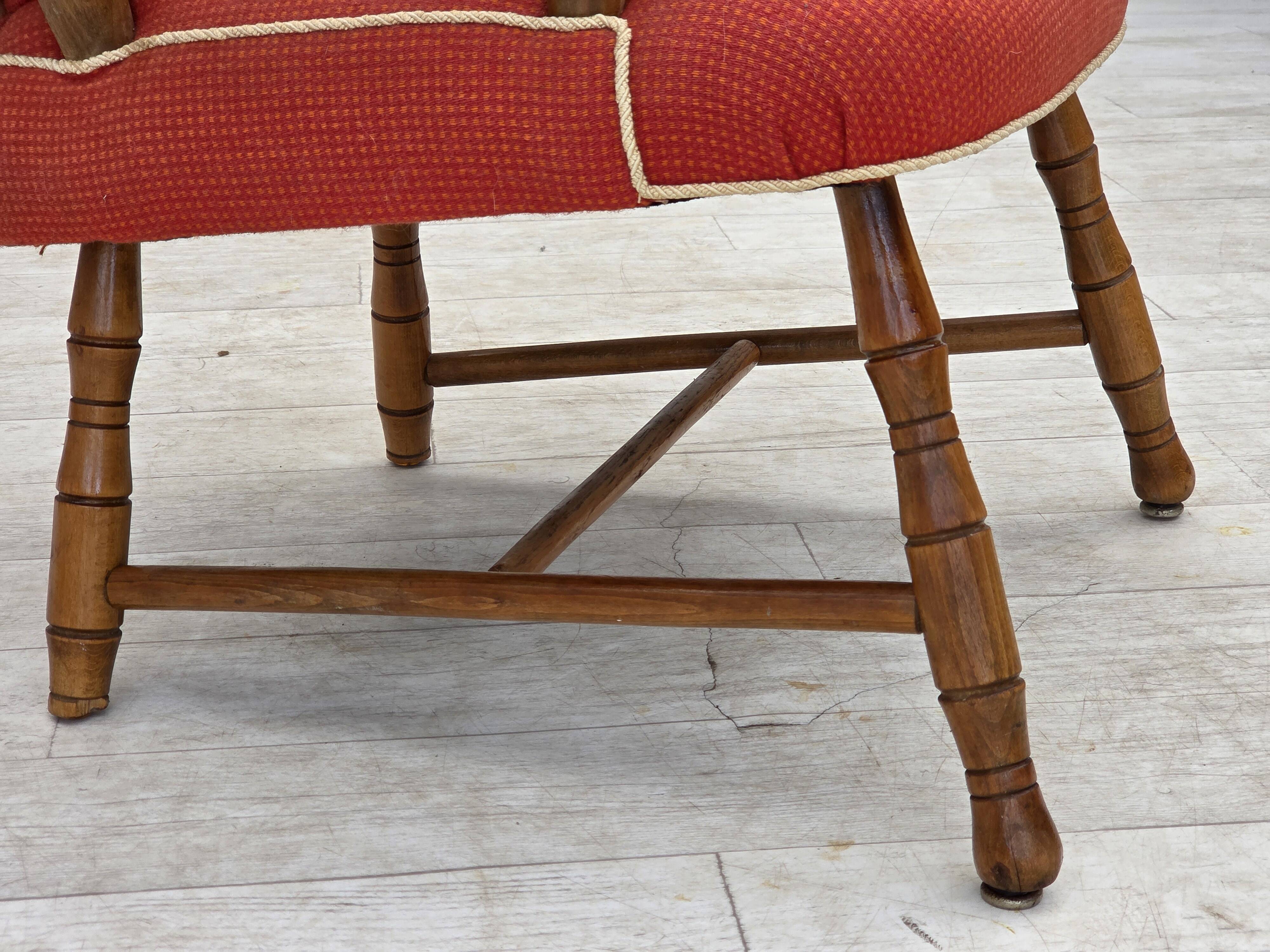 1960s, Scandinavian armchair. Red furniture wool, beech wood.