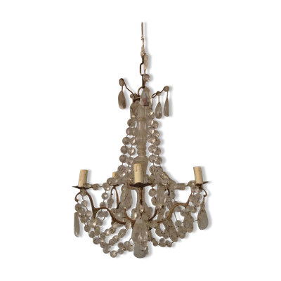 Lustre à pampilles et guirlandes à 6 lumières vers 1900