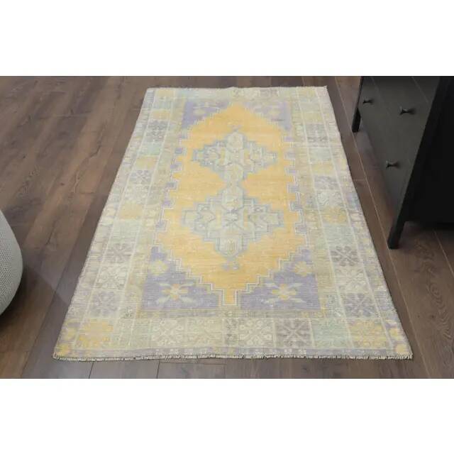 Vintage Turkish Oushak Handmade Wool Cotton Orange Area Rug 104x180