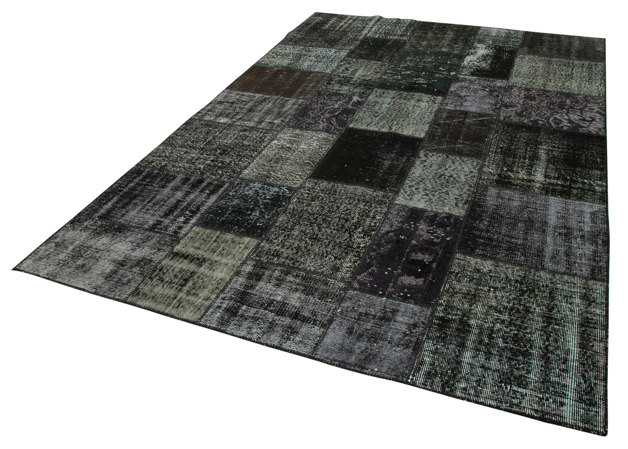 Hand-knotted oriental overdyed 198 cm x 300 cm black patchwork carpet