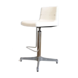 Workshop stool with backrest and footrest from the 60s.