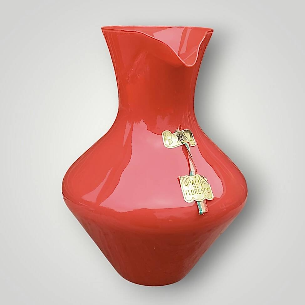 Coral red Provence opaline pitcher vase - 1960s