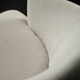 Low Mid-Century Scandinavian Modern Oak & Fabric Armchair with Rounded Backrest, 1960s