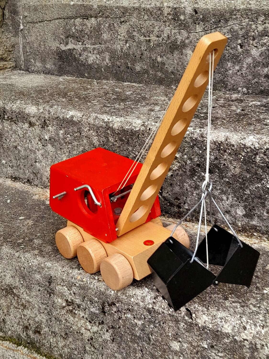 Wooden digger crane toy