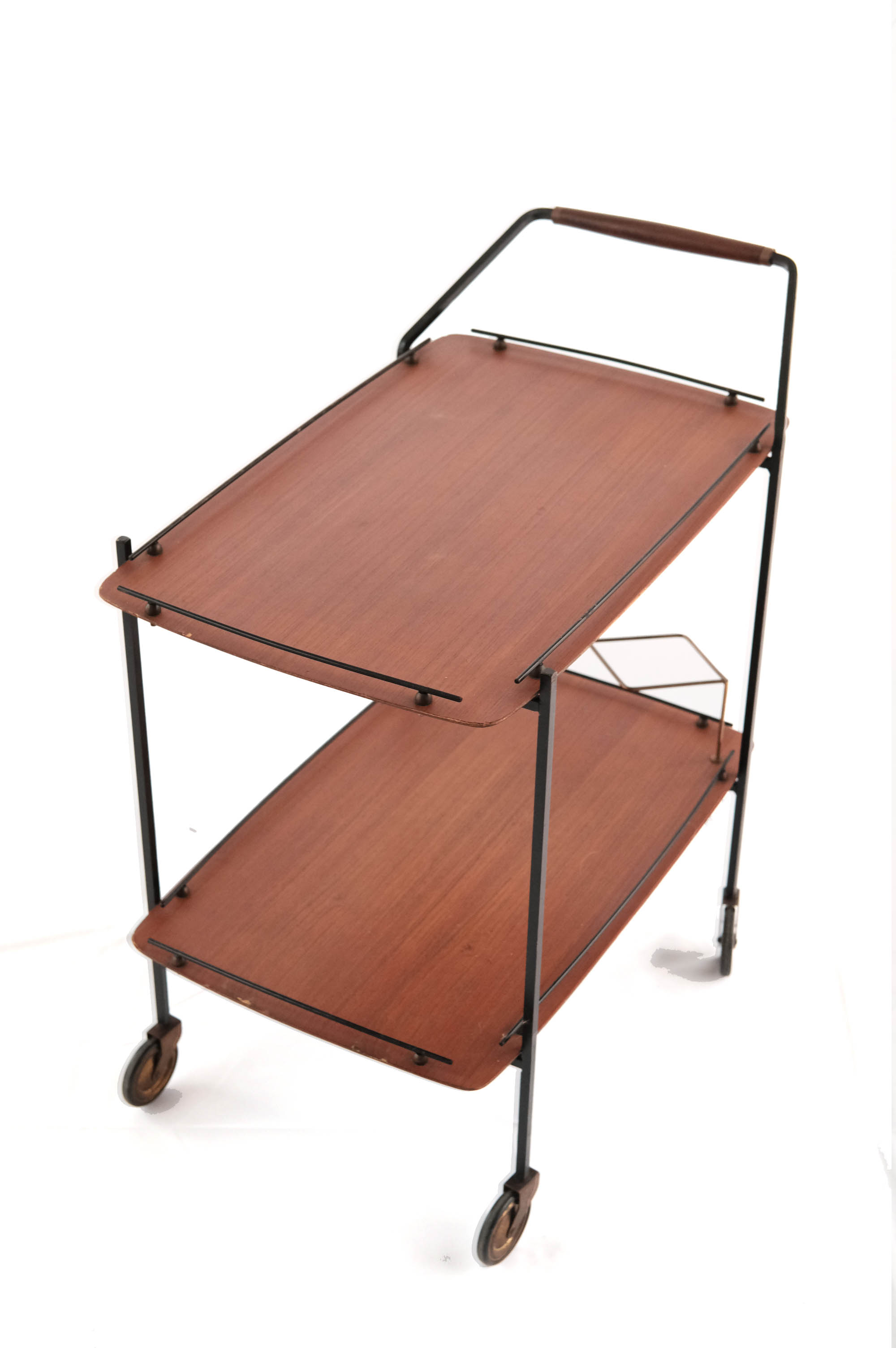 MId-Century Teak Bar Trolley with Bottle Holder, Italy 1960s