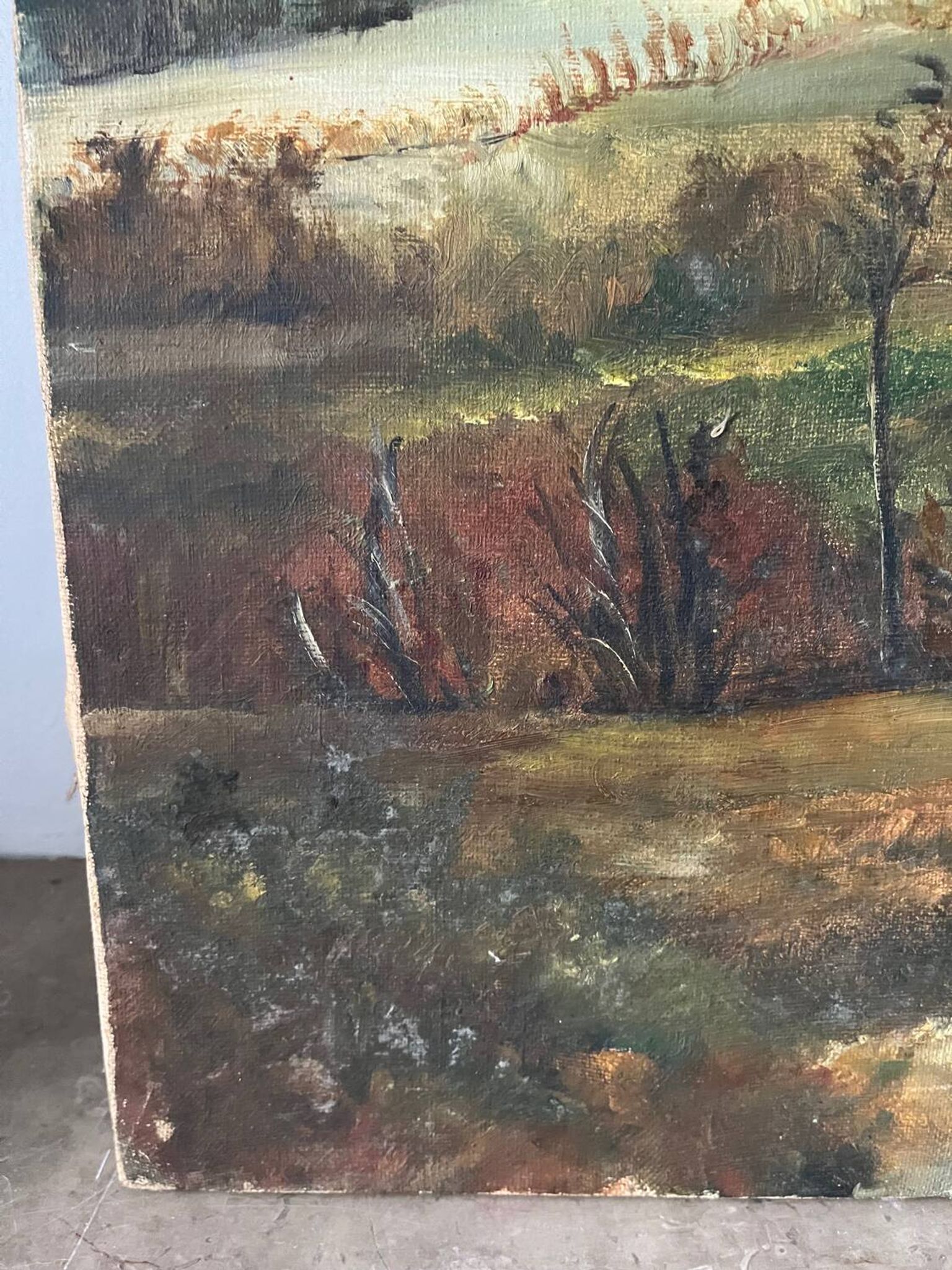 Paysage de printemps avec arbre, signé