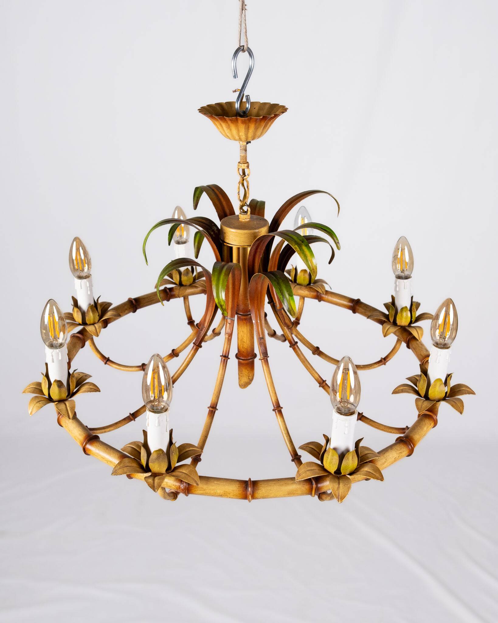 Italian metal chandelier in bamboo imitation, 1960s